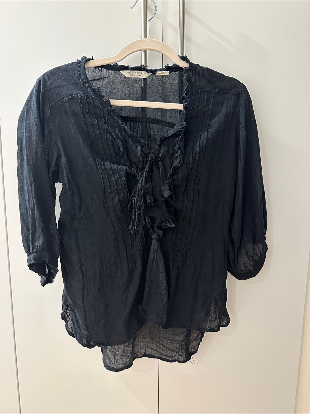 Denim & Supply Ralph Lauren Black Ruffle Pintuck Blouse